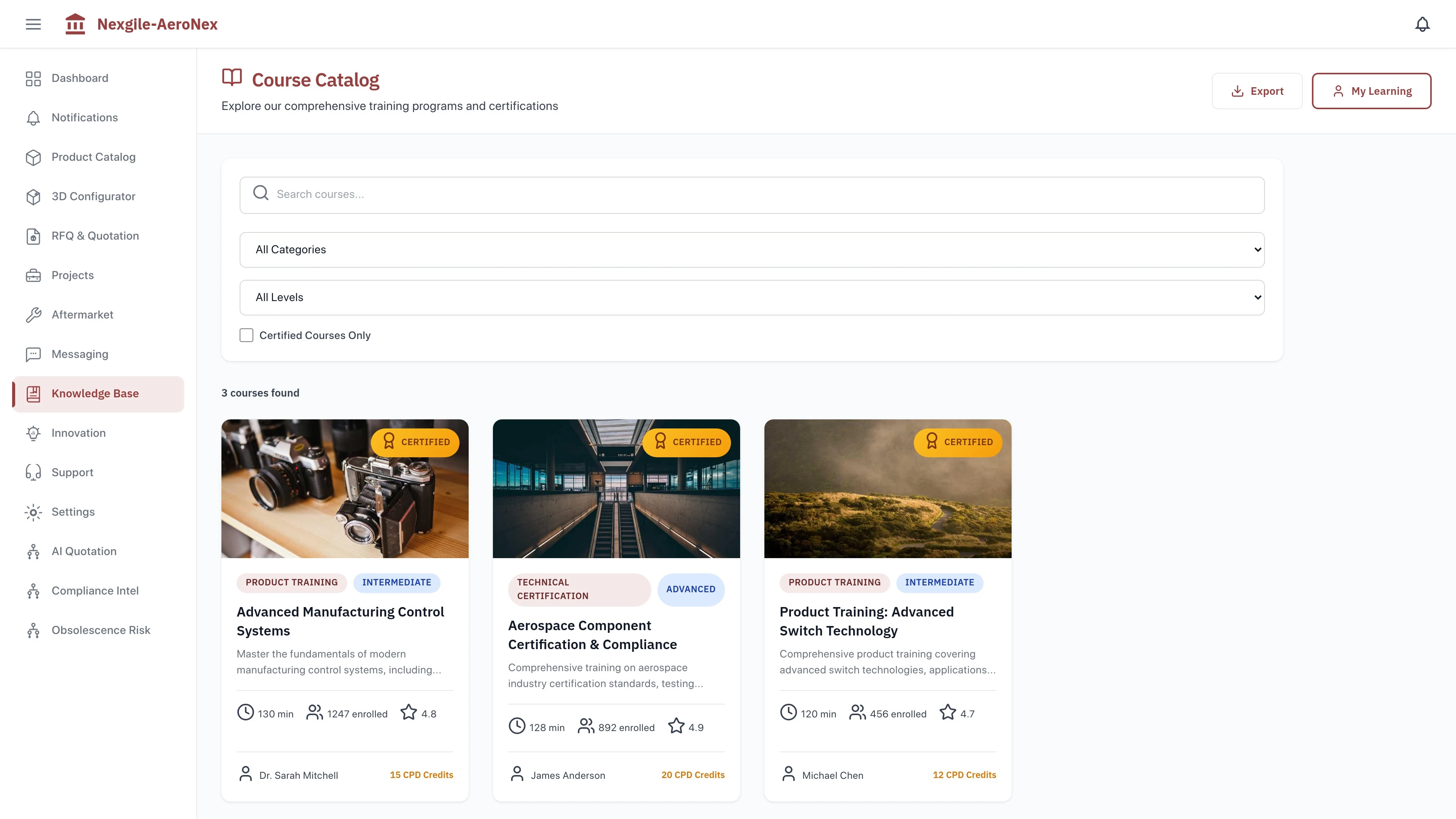 Knowledge Base - Courses Page