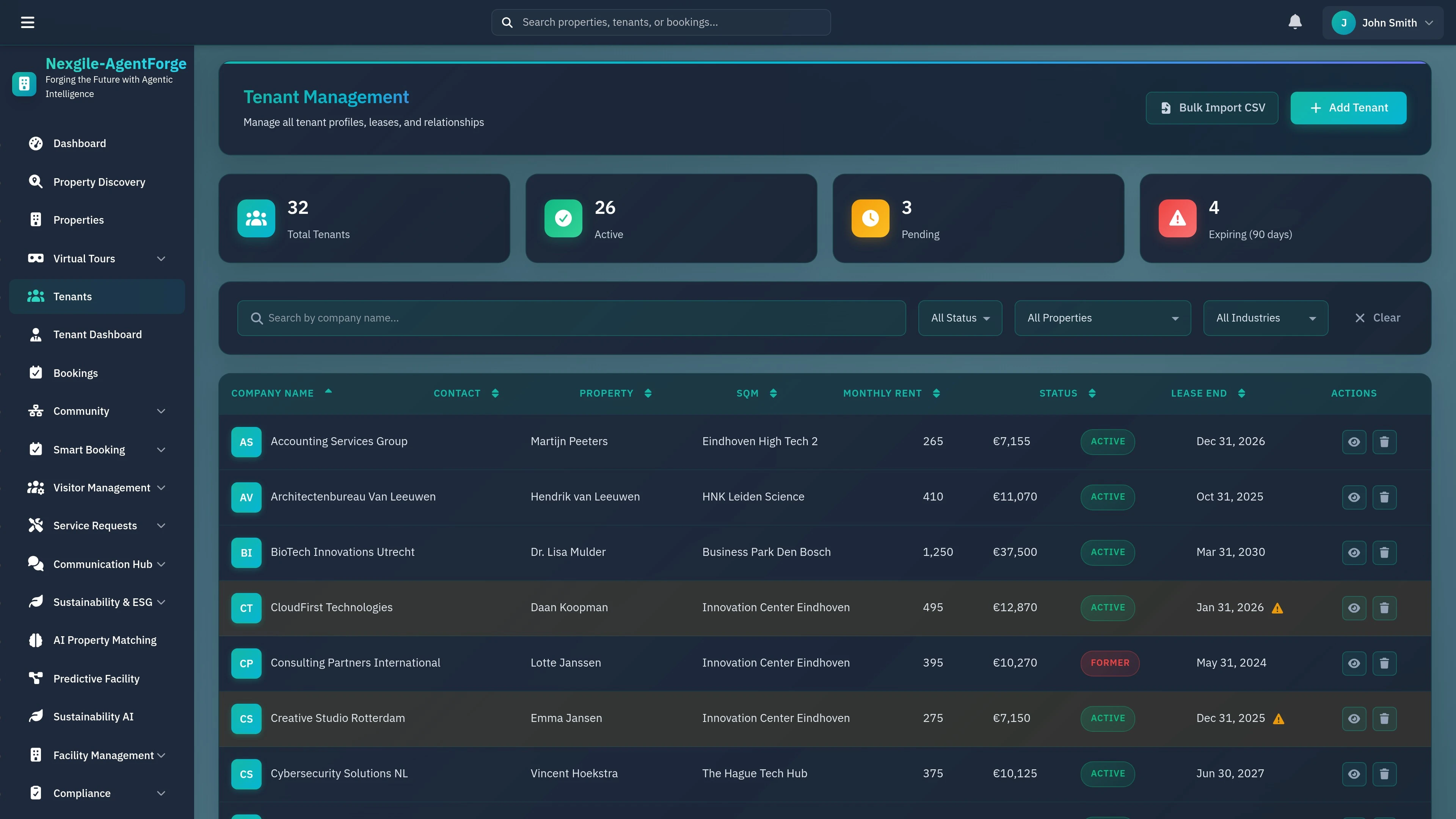 Tenant Management Dashboard - Main portal view for managing tenants