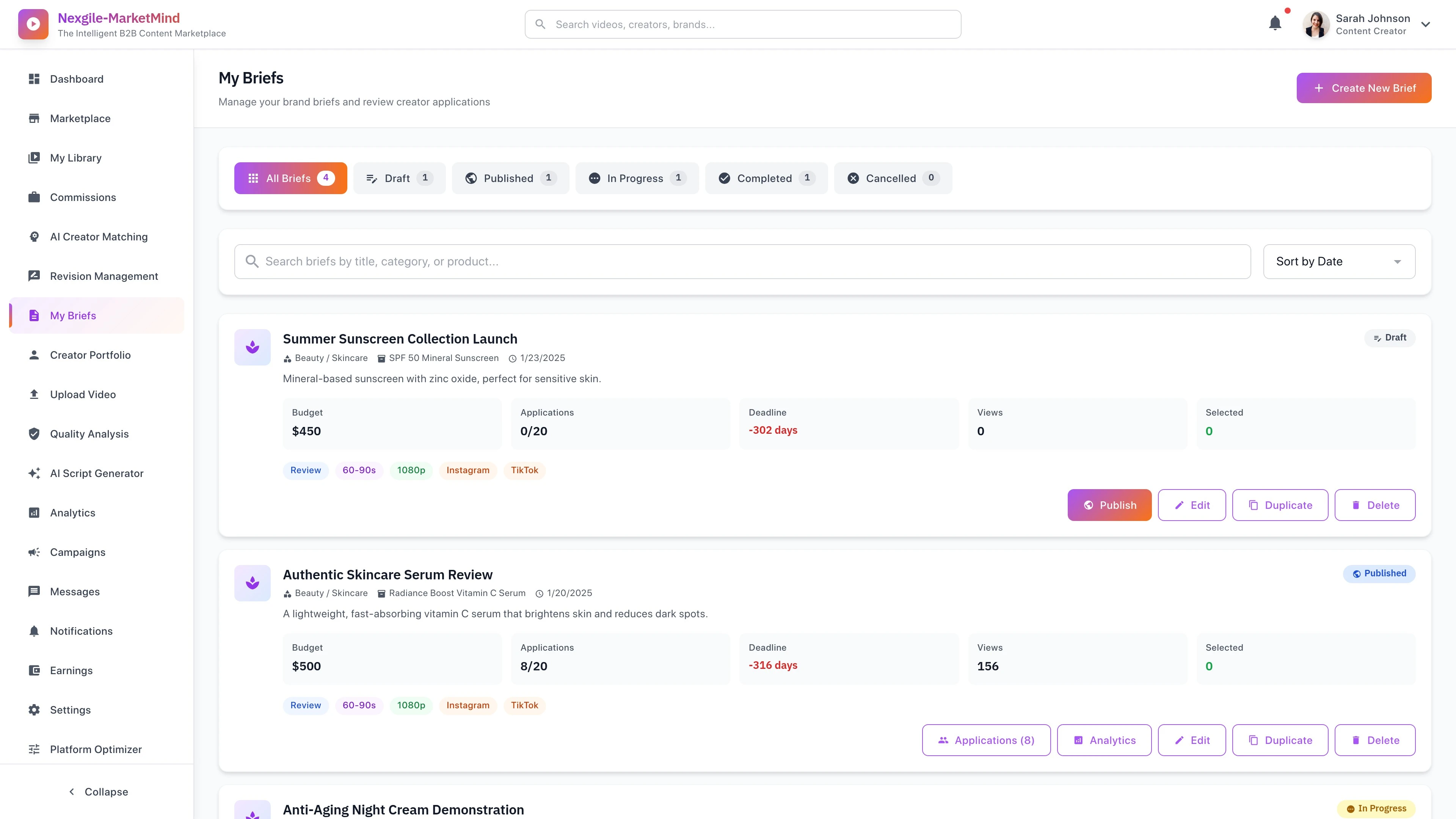 My Briefs - Campaign brief management dashboard