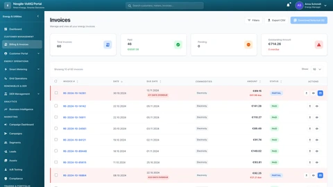 Billing and Invoices Management Interface